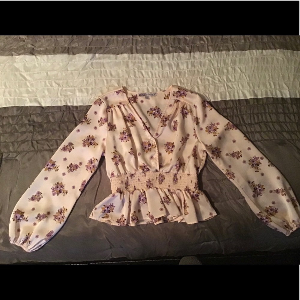 Gypsies & Moondust Pink Floral Satin Blouse Medium